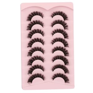 Gmagictobo False Eyelashes Cat Eye Fluffy 3D Mink Lashes Dramatic Volume D Curl Russian Strip Lashes Pack Wispy Fake Eyelashes 8 Pairs