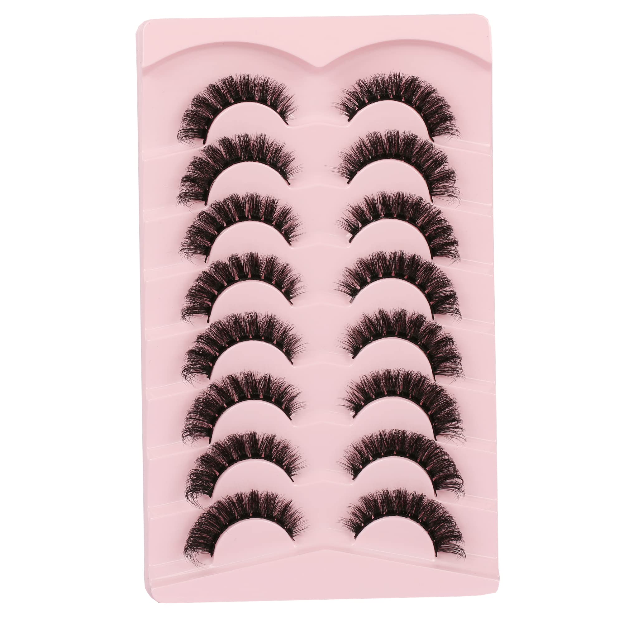 Gmagictobo False Eyelashes Cat Eye Fluffy 3D Mink Lashes Dramatic Volume D Curl Russian Strip Lashes Pack Wispy Fake Eyelashes 8 Pairs