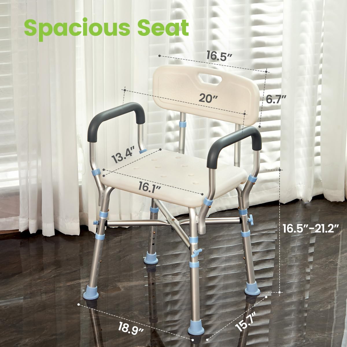 OasisSpace Shower Chair with Back 500lbs - Heavy Duty Shower Seat with Handles for Handicap, Disabled, Seniors & Elderly, Adjustable Medical Bathroom Chair for Inside Shower