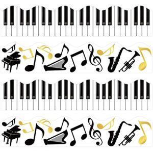 anydesign 69 ft musical notes bulletin board borders black white gold musical keyboard trimmer self-adhesive music border trim stickers for school classroom music room wall decor home decoration
