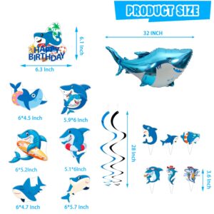 Shark Birthday Party Decorations, Shark Theme Party Supplies for Boys Girls Baby - Cake, and Cupcake Toppers, Balloons. Shark Sign, Sheet Temporary Tattoos, Backdrop