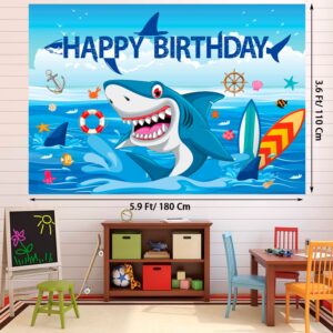 Shark Birthday Party Decorations, Shark Theme Party Supplies for Boys Girls Baby - Cake, and Cupcake Toppers, Balloons. Shark Sign, Sheet Temporary Tattoos, Backdrop