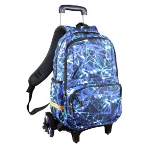 vilinkou rolling backpack with wheels trolley bag wheeled backpack for boy and girl, backpack on wheels for school, travel (blue strips)