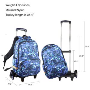VILINKOU Rolling Backpack with Wheels Trolley Bag Wheeled Backpack for Boy and Girl, Backpack on Wheels for School, Travel (Blue Strips)