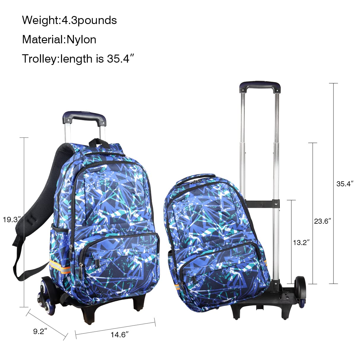 VILINKOU Rolling Backpack with Wheels Trolley Bag Wheeled Backpack for Boy and Girl, Backpack on Wheels for School, Travel (Blue Strips)