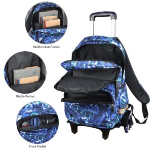 VILINKOU Rolling Backpack with Wheels Trolley Bag Wheeled Backpack for Boy and Girl, Backpack on Wheels for School, Travel (Blue Strips)