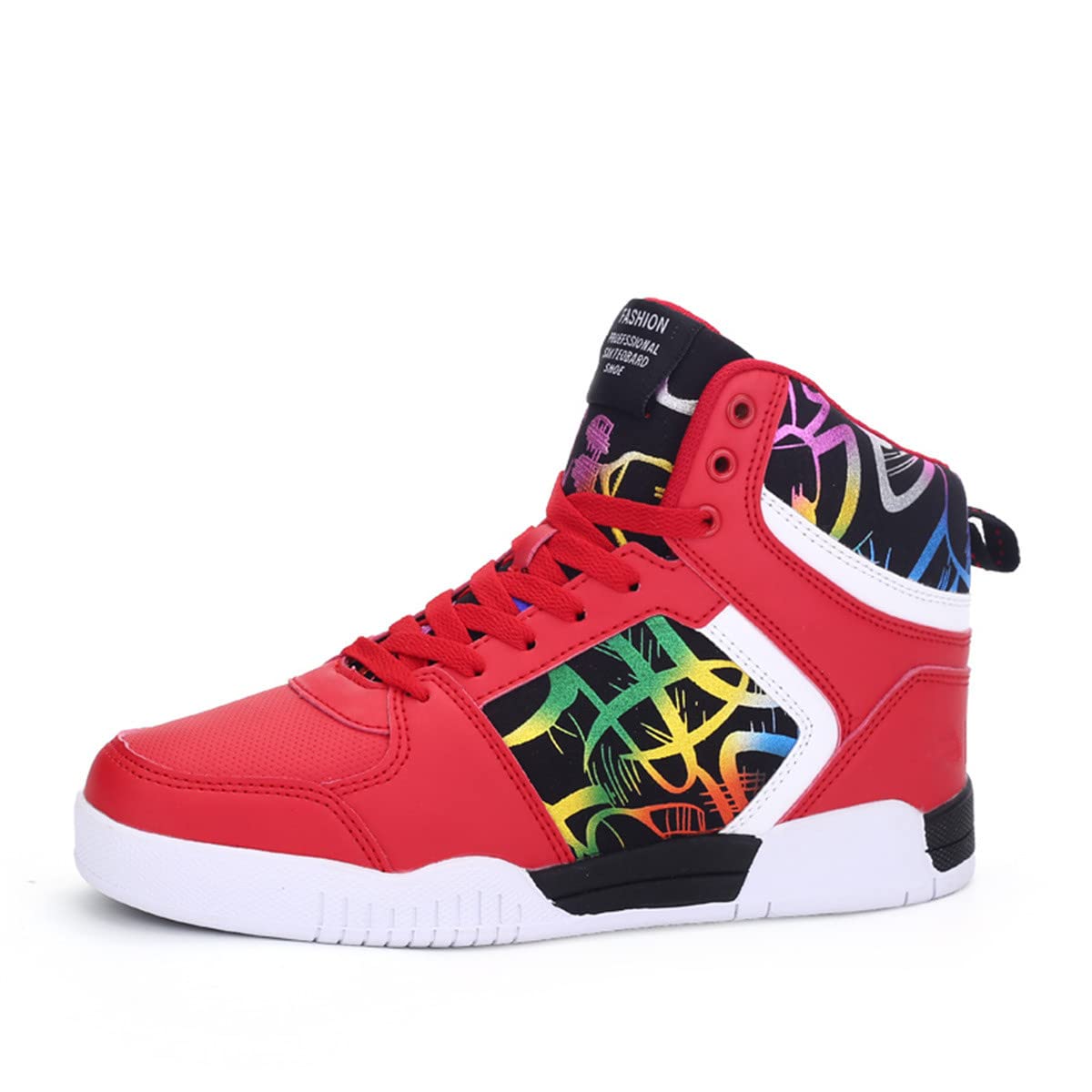 WSPOSUS Unisex Fashion High Top Basketball Sports Shoes Stylish Casual Skate Sneaker (Red, Adult, Men, Numeric_8, Numeric, us_Footwear_Size_System, Medium)