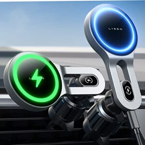 lisen for 15w magsafe car mount charger [2024 upgrade] iphone wireless car charger magnetic phone holder mount, automobile car phone holder vent fit iphone 15 pro plus max 14 13 12 magsafe case