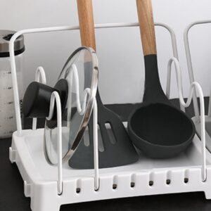 Pot and Pan Organizer, Pot Lid Organizer with 3 Adjustable Compartment, Cookware Rack with Stable Base and U-Shaped Slot, Kitchen Cabinet Organizers and Storage for Pots, Cutting Board, Pot Lid, Dish