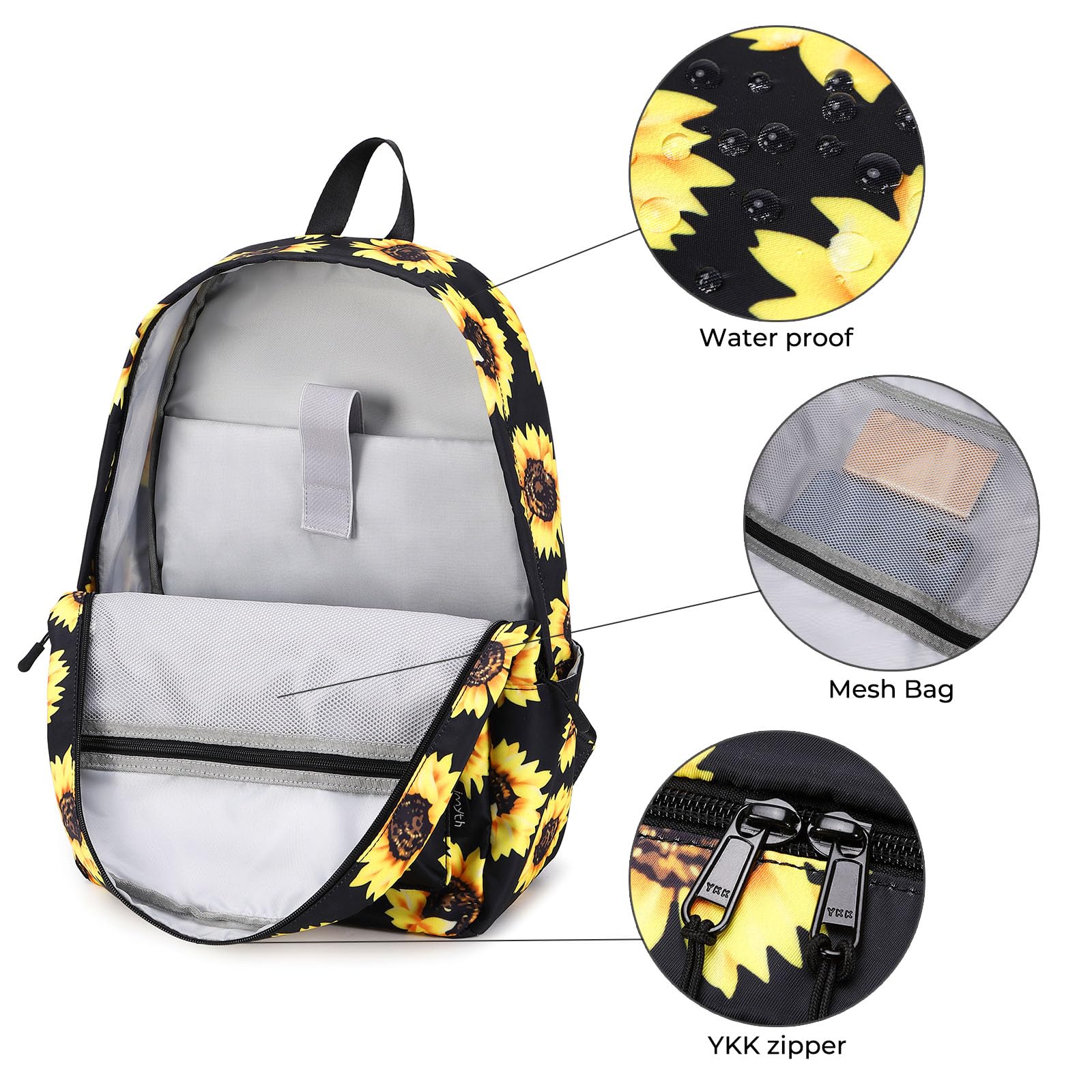 Imyth Backpack for Teen Girls, Kids, Cute Colorful Bookbag School Daypacks for Elementary Middle Students,Sunflower