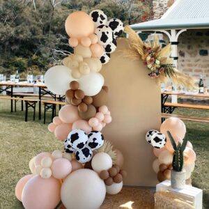 127pcs farm theme party balloon garland arch kit peach white sand white brown coffee balloons with cow print balloons for kid‘s baby shower birthday wedding outdoor dinner party…