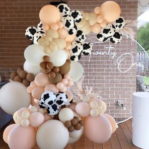 127Pcs Farm Theme Party Balloon Garland Arch Kit Peach White Sand White Brown Coffee Balloons with Cow Print Balloons for Kid‘s Baby Shower Birthday Wedding Outdoor dinner Party…