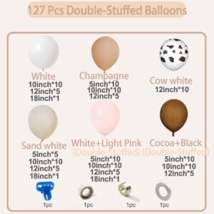 127Pcs Farm Theme Party Balloon Garland Arch Kit Peach White Sand White Brown Coffee Balloons with Cow Print Balloons for Kid‘s Baby Shower Birthday Wedding Outdoor dinner Party…