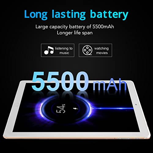 64GB Storage Tablet PC, 10.1 Inch 1280x800 HD Touchscreen, Android5.1 4GB RAM Quad Core, 2MP Front 5MP Rear Camera, 5500mAh Battery, 3G Dual SIM, 5G WiFi Computer Tablets, Gold