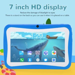 Kids Tablet 7 Inch Android8.0, 4GB RAM 32GB ROM Storage, 5G WiFi, Bluetooth5.0, Dual Camera, Educational, 5500 mAh, 7 Inch 1960x1080 IPS HD Display, with Shockproof Case (Blue)