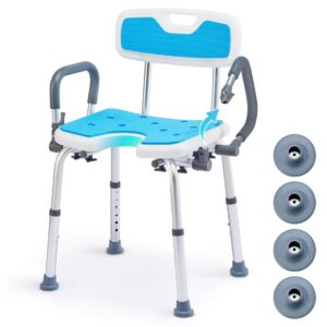 heao shower chair for elderly heavy duty 400lbs, cut out shower seat with drop arms and detachable backrest, handicap bath bench (4 small rubber feet & 4 big suction cups replacement)
