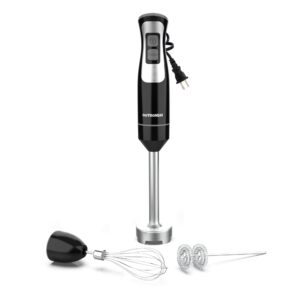 immersion blender handheld, outronsm hand blender with 4-point thickened ss blades, milk frother, egg whisk for coffee milk foam, puree baby food, smoothies, sauces and soups – black