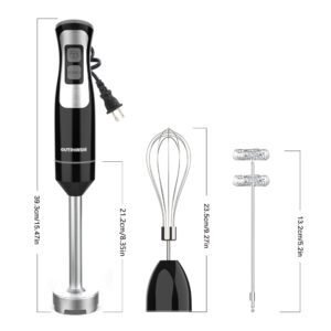 Immersion Blender Handheld, OUTRONSM Hand Blender with 4-point thickened SS blades, Milk Frother, Egg Whisk for Coffee Milk Foam, Puree Baby Food, Smoothies, Sauces and Soups – Black