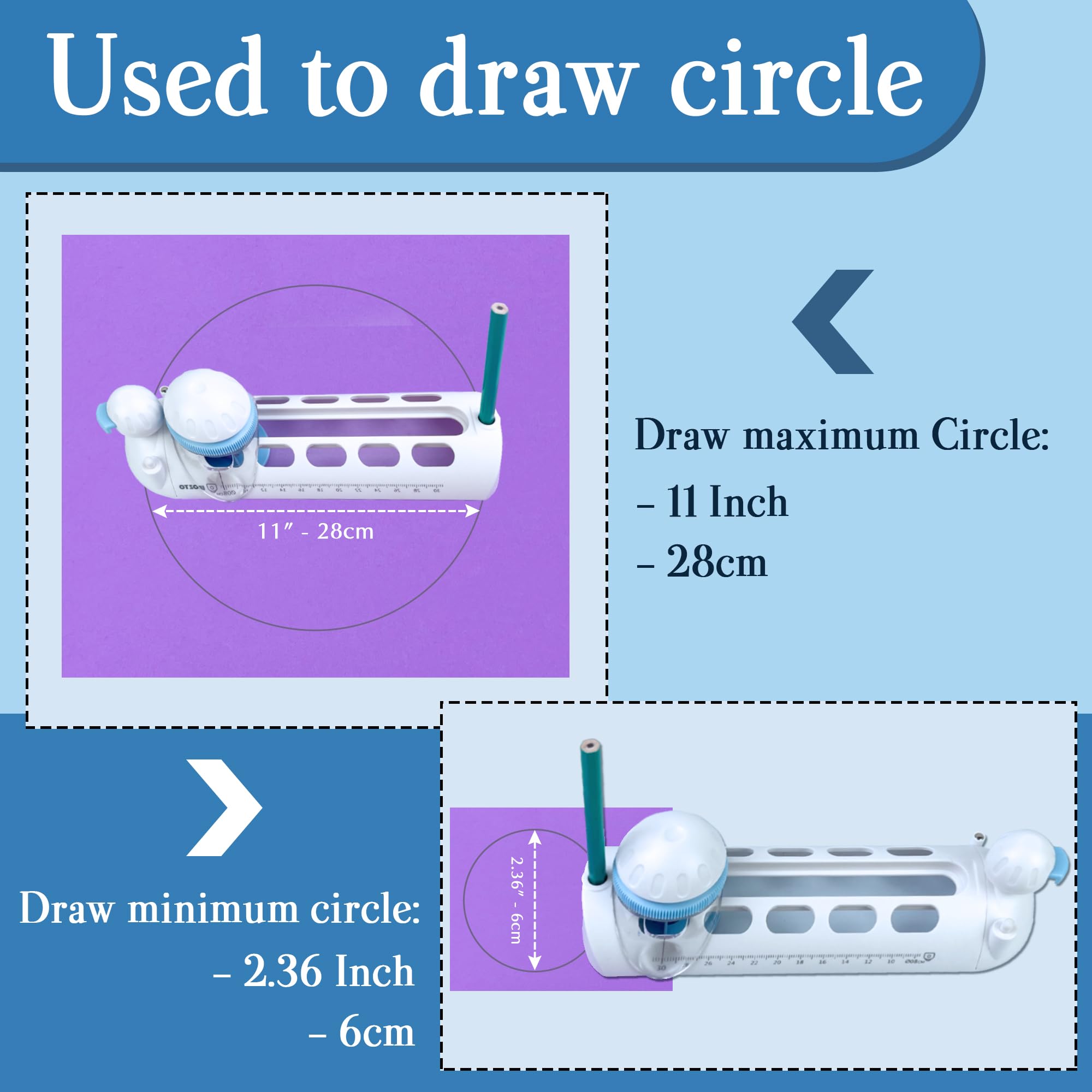 Ecohu Circle Cutter for Paper Crafts, Cutting Diameter 3 in to 11.8 in, Large Circular Cutter Tool, Rotary Compass Circle Cutting Draw of Different Size for Cards Making, DIY Arts