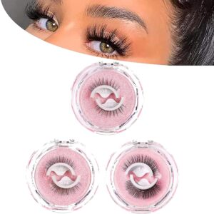 Lash Buddy Self-adhesive Eyelashes,2023 New Snap on Lashes,3 Pairs Lash Buddy Eyelashes Snap on No Adhesive (Natural+Long+Thick)