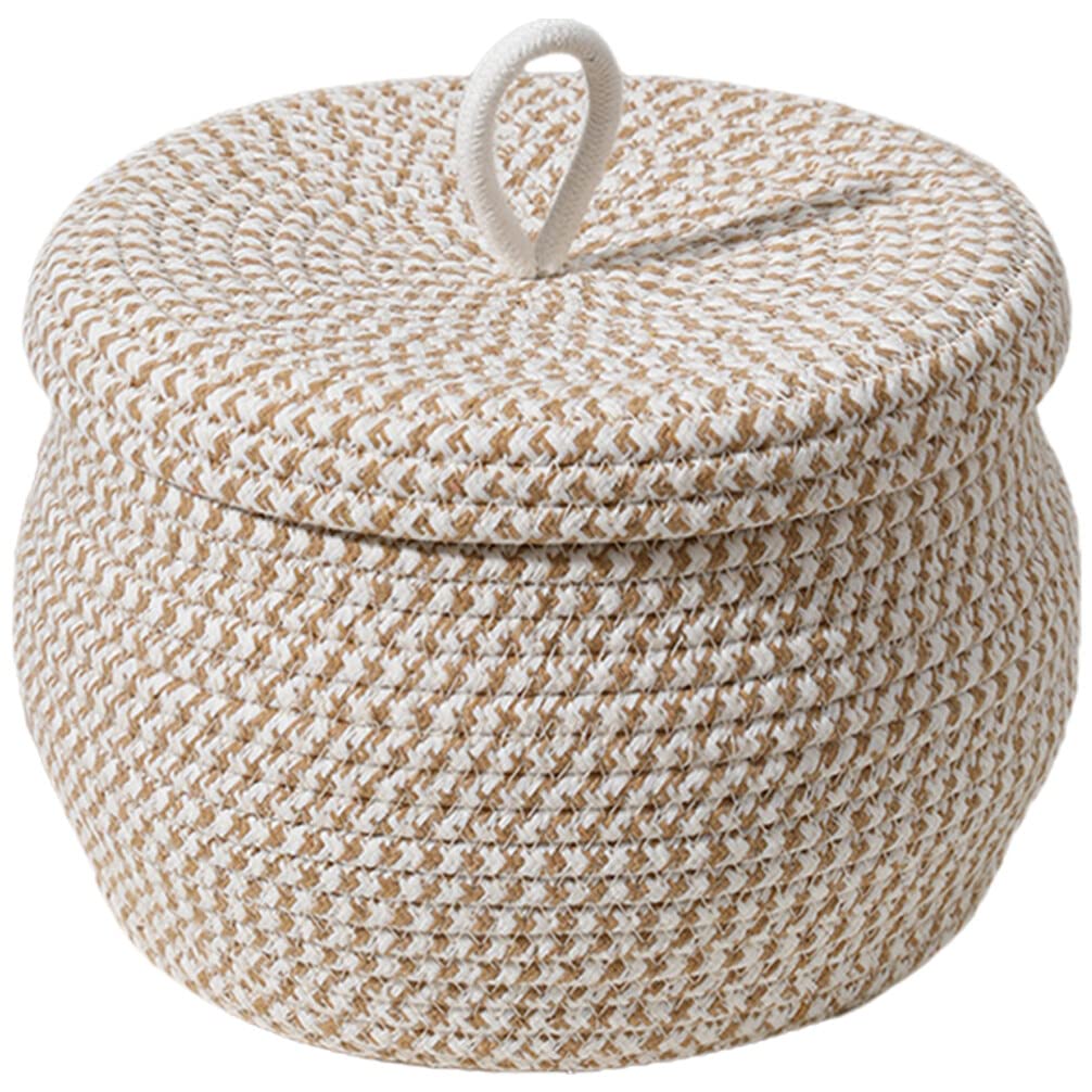 Zerodeko Cotton Rope Basket with Lid Round Woven Basket Decorative Storage Bin Organizer Box Lidded Baskets Egg Holder Jewelry Box Cosmetic Holder for