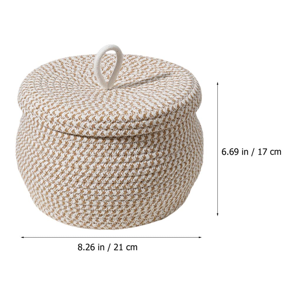 Zerodeko Cotton Rope Basket with Lid Round Woven Basket Decorative Storage Bin Organizer Box Lidded Baskets Egg Holder Jewelry Box Cosmetic Holder for