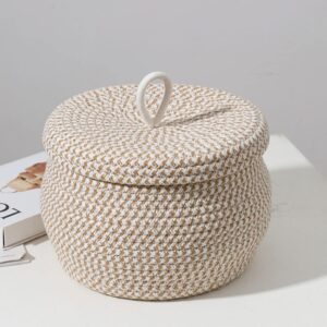 Zerodeko Cotton Rope Basket with Lid Round Woven Basket Decorative Storage Bin Organizer Box Lidded Baskets Egg Holder Jewelry Box Cosmetic Holder for