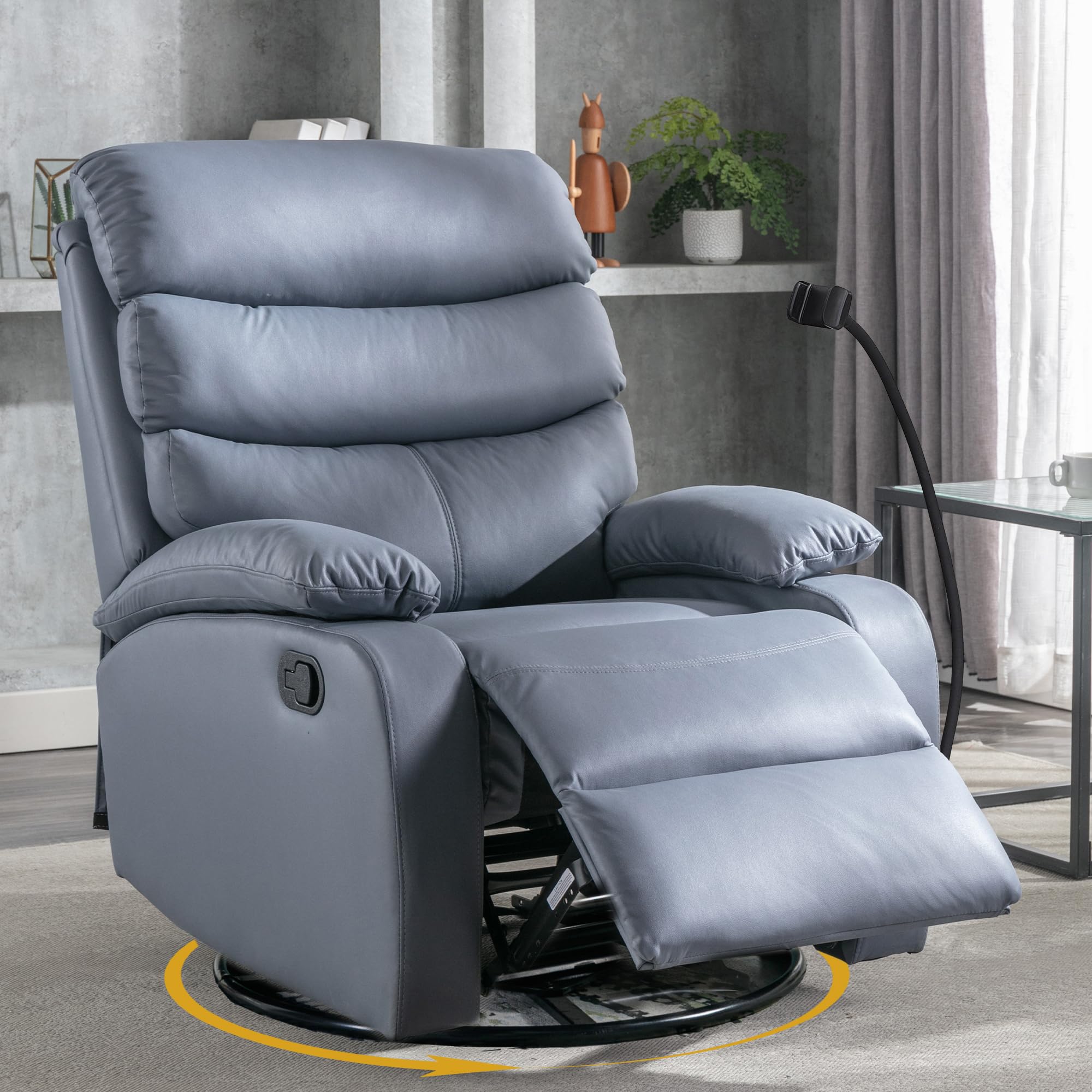 GNMLP2020 Swivel Rocker Recliner Chair for Adults, Rocking Recliner Chair, Manual Small Recliners for Small Spaces, Living Room, Nursery, RV, Dark Grey