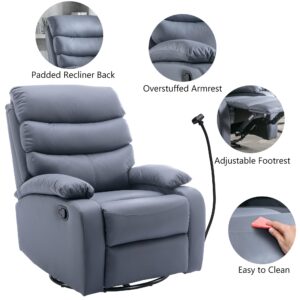 GNMLP2020 Swivel Rocker Recliner Chair for Adults, Rocking Recliner Chair, Manual Small Recliners for Small Spaces, Living Room, Nursery, RV, Dark Grey