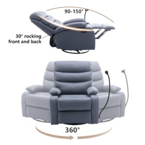 GNMLP2020 Swivel Rocker Recliner Chair for Adults, Rocking Recliner Chair, Manual Small Recliners for Small Spaces, Living Room, Nursery, RV, Dark Grey