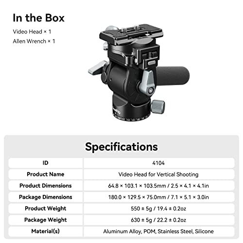 SmallRig Video Head for Vertical/Horizontal Shooting, Tripod Pan Tilt Fluid Head with Telescopic Handle and Switchable QR Plate for Arca, Max Load 5kg / 11Ibs for Camcorder, Mirrorless, DSLR - 4104