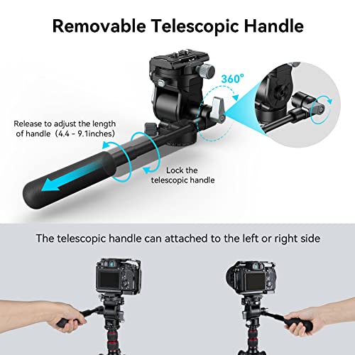 SmallRig Video Head for Vertical/Horizontal Shooting, Tripod Pan Tilt Fluid Head with Telescopic Handle and Switchable QR Plate for Arca, Max Load 5kg / 11Ibs for Camcorder, Mirrorless, DSLR - 4104