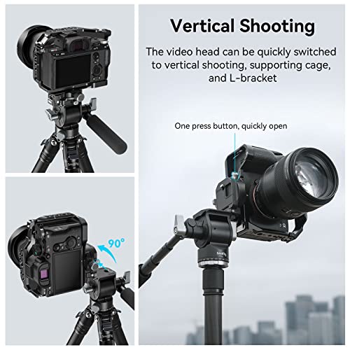 SmallRig Video Head for Vertical/Horizontal Shooting, Tripod Pan Tilt Fluid Head with Telescopic Handle and Switchable QR Plate for Arca, Max Load 5kg / 11Ibs for Camcorder, Mirrorless, DSLR - 4104