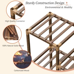 EnHomee 63''H Upgrade Plant Stand Indoor Tall Plant Stands Outdoor with 7 Tiers and 14 Potted Wood Plant Shelves Stand Load-Bearing 600 LBS, Multiple Plant Stand for Garden Balcony 11.8''x56''x63''