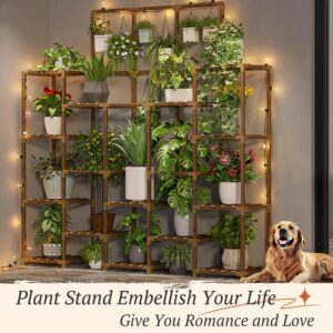 EnHomee 63''H Upgrade Plant Stand Indoor Tall Plant Stands Outdoor with 7 Tiers and 14 Potted Wood Plant Shelves Stand Load-Bearing 600 LBS, Multiple Plant Stand for Garden Balcony 11.8''x56''x63''