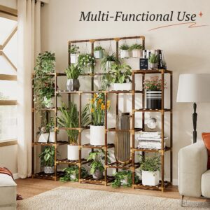 EnHomee 63''H Upgrade Plant Stand Indoor Tall Plant Stands Outdoor with 7 Tiers and 14 Potted Wood Plant Shelves Stand Load-Bearing 600 LBS, Multiple Plant Stand for Garden Balcony 11.8''x56''x63''