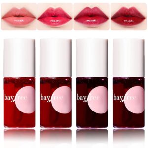 4 colors lip tint stain set,korean lip gloss lip tint stain mini liquid lipstick multi-use lip and cheek tint long lasting non-stick cup waterproof, high pigment vivid color lip tint makeup