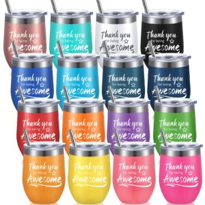thank you gifts thank you for being awesome wine tumbler employee appreciation gifts thank you gift for women men coworkers friend stainless steel insulated tumbler with straw (warm color, 16 pcs)