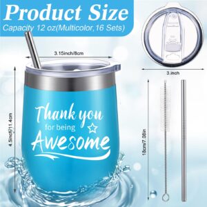 Thank You Gifts Thank You for Being Awesome Wine Tumbler Employee Appreciation Gifts Thank You Gift for Women Men Coworkers Friend Stainless Steel Insulated Tumbler with Straw (Warm Color, 16 Pcs)