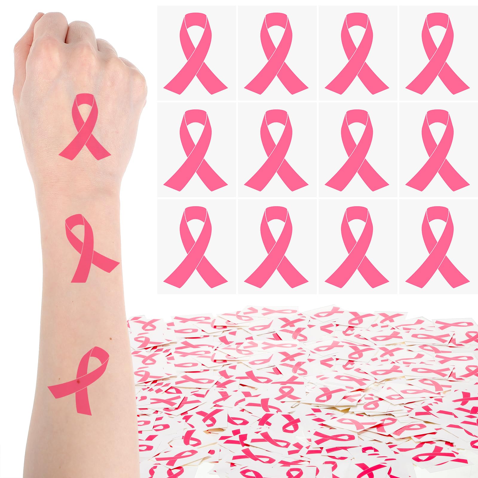 Loopeer 1000 Pcs Breast Cancer Awareness Tattoo Bulk Pink Ribbon Temporary Tattoos Face Breast Cancer Stickers for Party