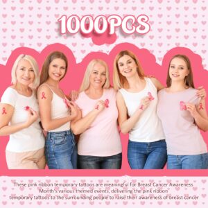 Loopeer 1000 Pcs Breast Cancer Awareness Tattoo Bulk Pink Ribbon Temporary Tattoos Face Breast Cancer Stickers for Party