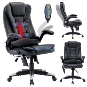 gnmlp2020 leather executive office chair, massage office chair with heated, high back leather desk chair with lumbar support and flip-up armrest, comfortable home office desk chairs