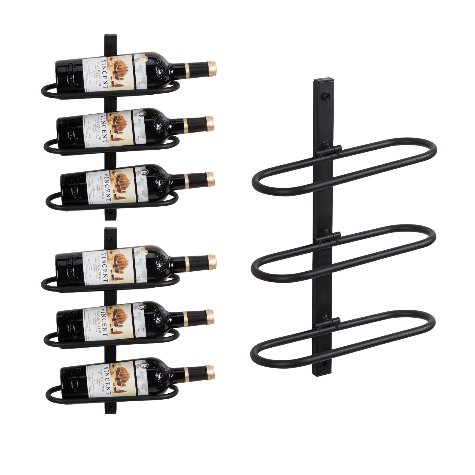 ODSNANIE Metal Wine Rack Wall Mounted, Wine Bottle Holder for 6 Bottles, 2 Packs Wall Wine Rack Shelf, Wine Storage, Black