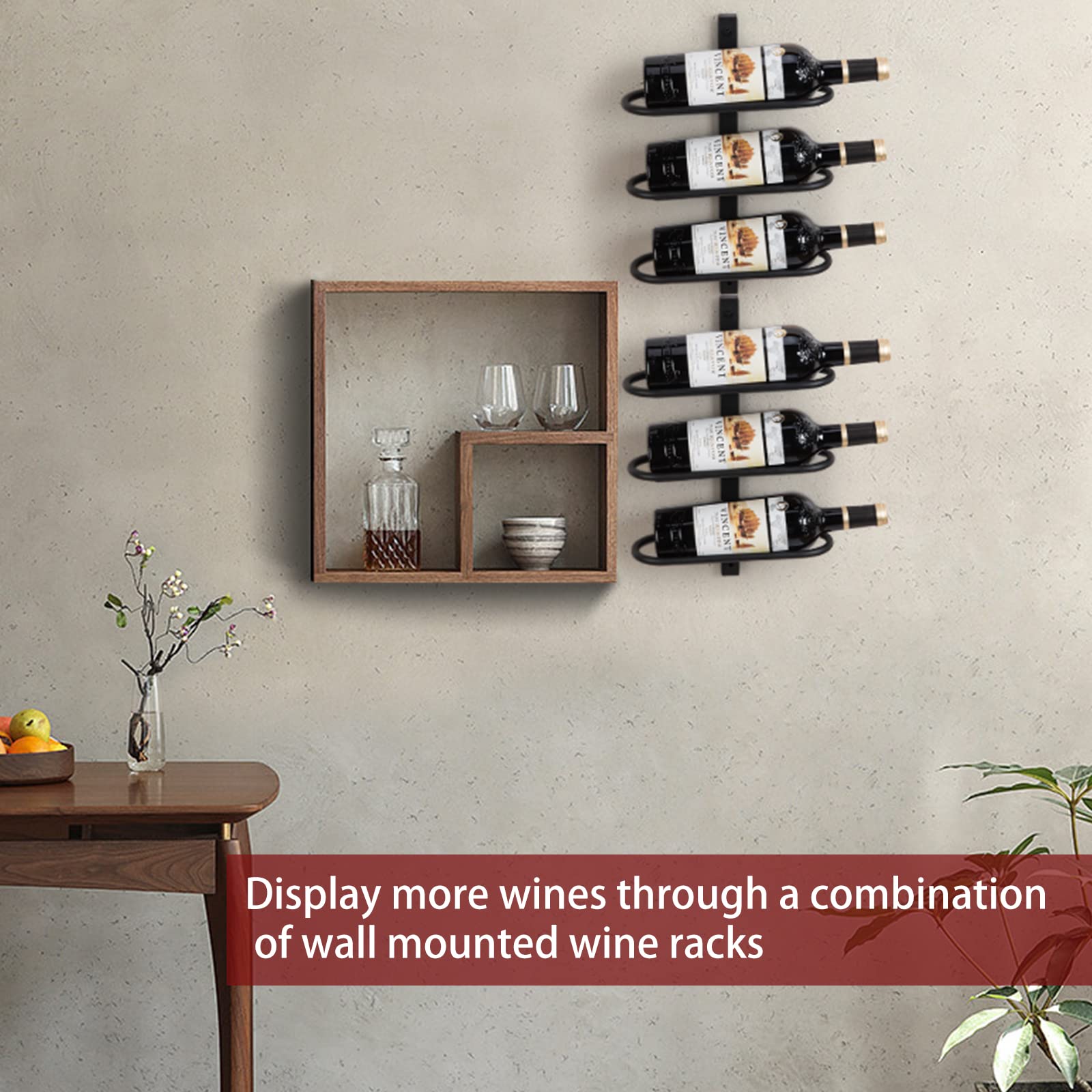 ODSNANIE Metal Wine Rack Wall Mounted, Wine Bottle Holder for 6 Bottles, 2 Packs Wall Wine Rack Shelf, Wine Storage, Black