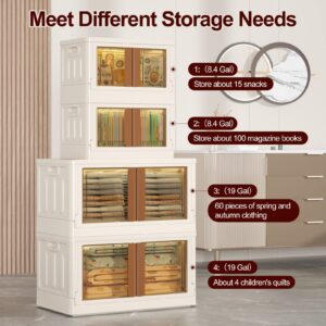 Sineda Closet Organizers and Storage - 19 Gallon Collapsible Storage Bins with Door and Lids, Stackable storage containers for Clothing, Books and Bedding.(19Gal-2Pack, Milk White)