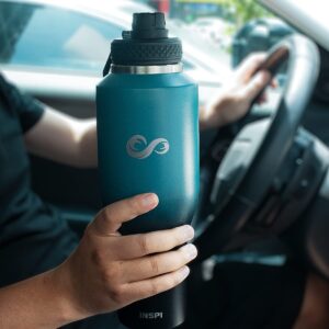 INSPI 40oz Insulated Water Bottle Fits in Car Cup Holders, Stainless Steel Water Bottle Tumbler with Straw Spout Lid & Stickers, Double Wall Travel Flask Keep Cold for 24 Hrs, Hot for 12 Hrs, Indigo