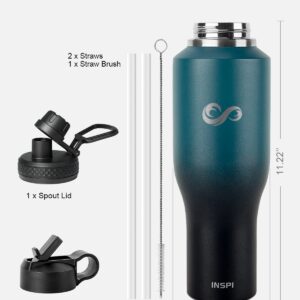 INSPI 40oz Insulated Water Bottle Fits in Car Cup Holders, Stainless Steel Water Bottle Tumbler with Straw Spout Lid & Stickers, Double Wall Travel Flask Keep Cold for 24 Hrs, Hot for 12 Hrs, Indigo