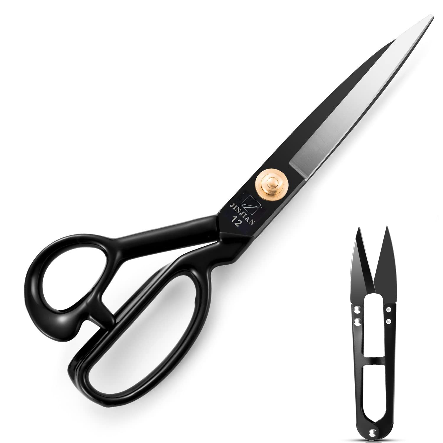 JINJIAN Sewing Scissors, 12 Inch Fabric Dressmaking Scissors Heavy Duty Shears Razor Sharp Cutting for Crafting, Tailoring, Thread Snips Included(Black, Right-Handed)