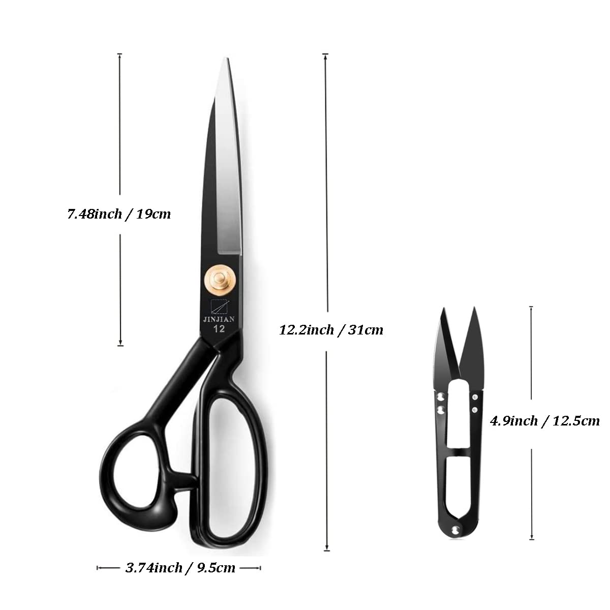 JINJIAN Sewing Scissors, 12 Inch Fabric Dressmaking Scissors Heavy Duty Shears Razor Sharp Cutting for Crafting, Tailoring, Thread Snips Included(Black, Right-Handed)