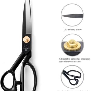 JINJIAN Sewing Scissors, 12 Inch Fabric Dressmaking Scissors Heavy Duty Shears Razor Sharp Cutting for Crafting, Tailoring, Thread Snips Included(Black, Right-Handed)